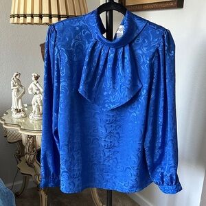Elegant Blue Blouse with Draped Neckline Size 12